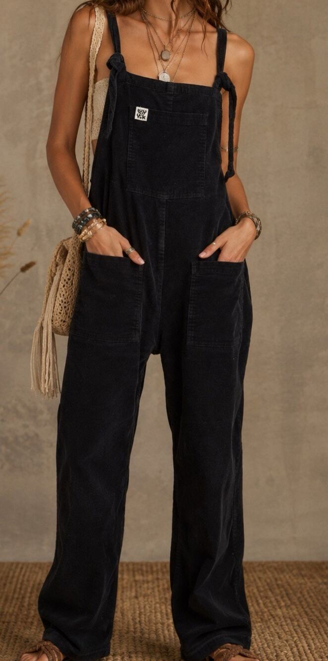 Lucy & Yak Black Corduroy Denim Overalls Organic Dungarees Y2K Jumpsuit Women XS